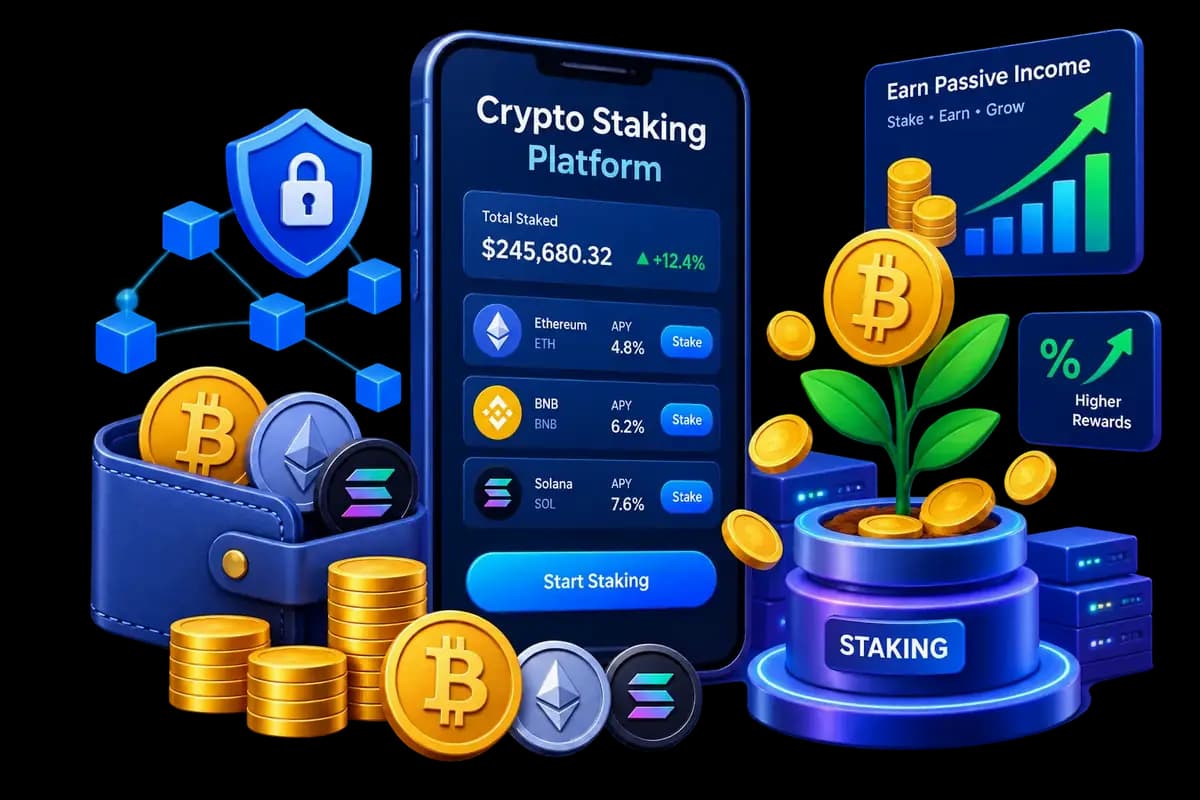 Crypto staking platform development — yield dashboard with APY and TVL analytics